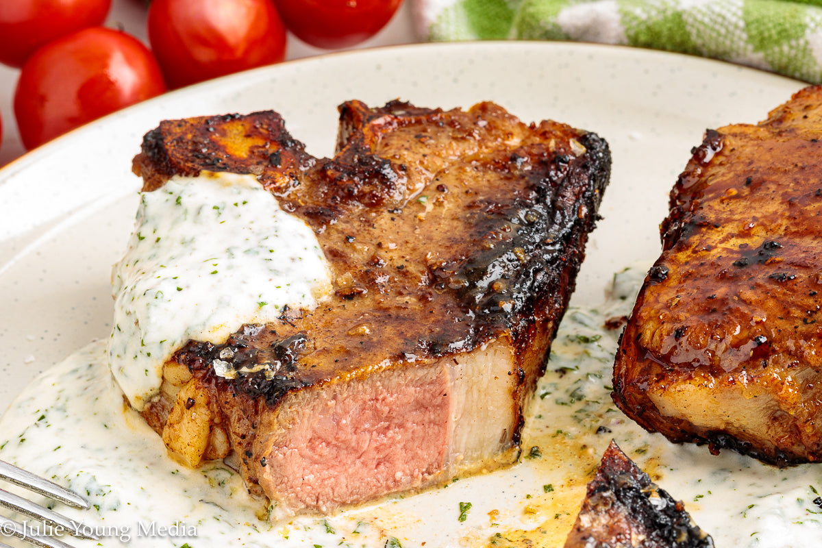 Cumin-Spiced Lamb Loin Chops with Mint Yogurt Drizzle