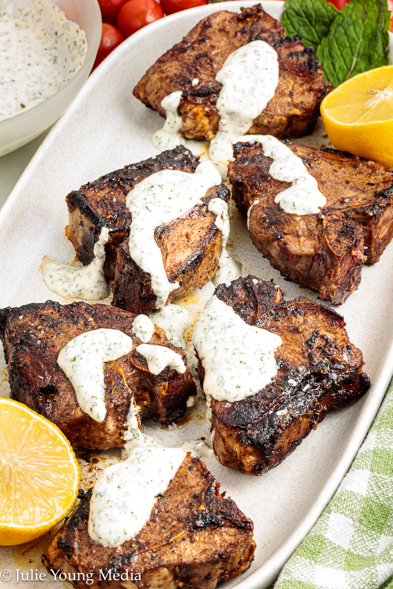Cumin-Spiced Lamb Loin Chops with Mint Yogurt Drizzle