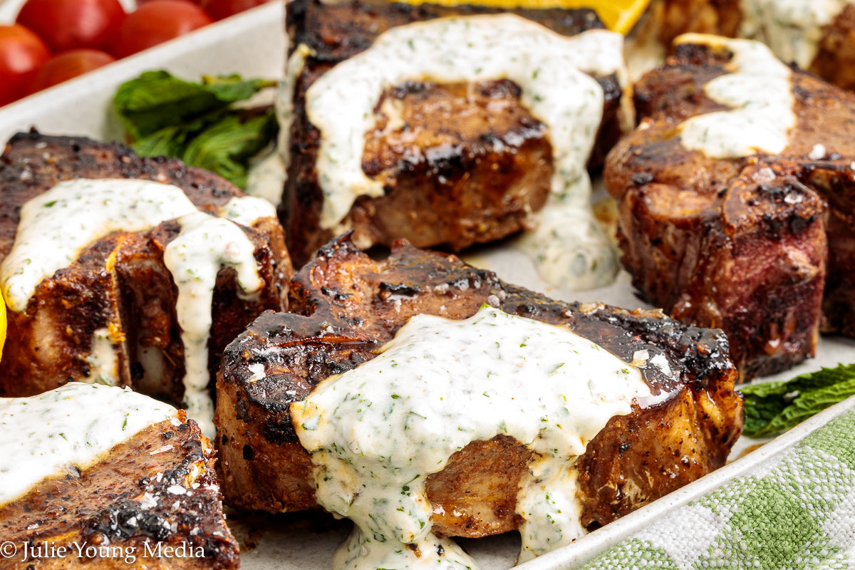 Cumin-Spiced Lamb Loin Chops with Mint Yogurt Drizzle