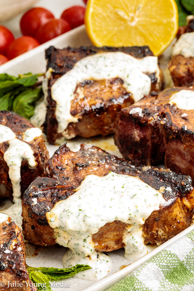 Cumin-Spiced Lamb Loin Chops with Mint Yogurt Drizzle