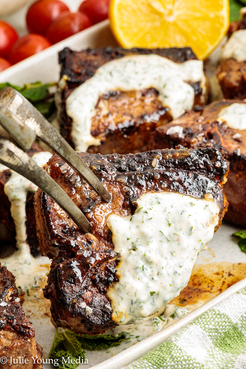 Cumin-Spiced Lamb Loin Chops with Mint Yogurt Drizzle