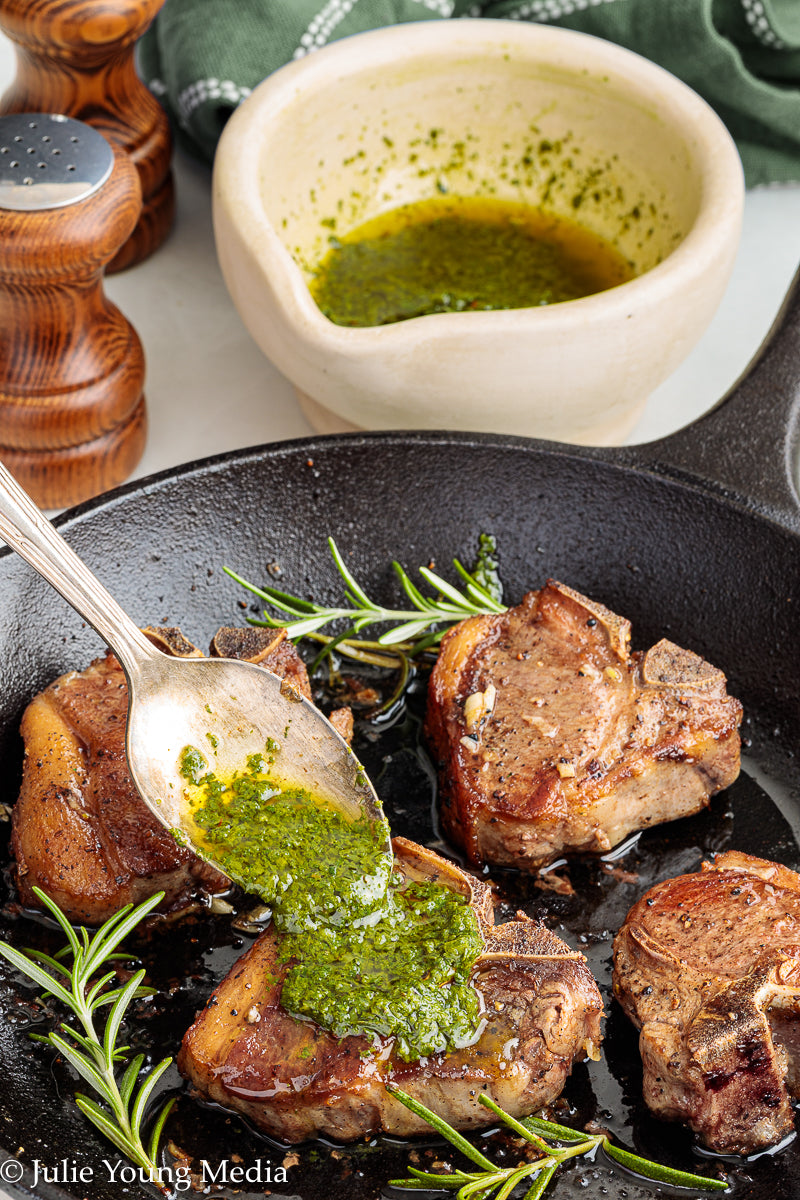 Lamb Loin Chops with Rosemary Garlic Chimichurri