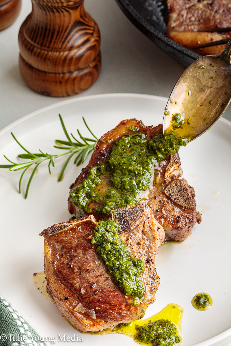 Lamb Loin Chops with Rosemary Garlic Chimichurri