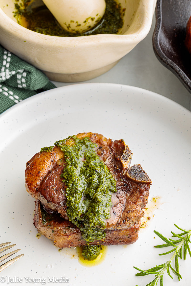 Lamb Loin Chops with Rosemary Garlic Chimichurri