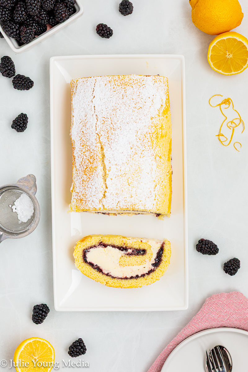 Lemon Blackberry Ice Cream Jelly Roll Cake
