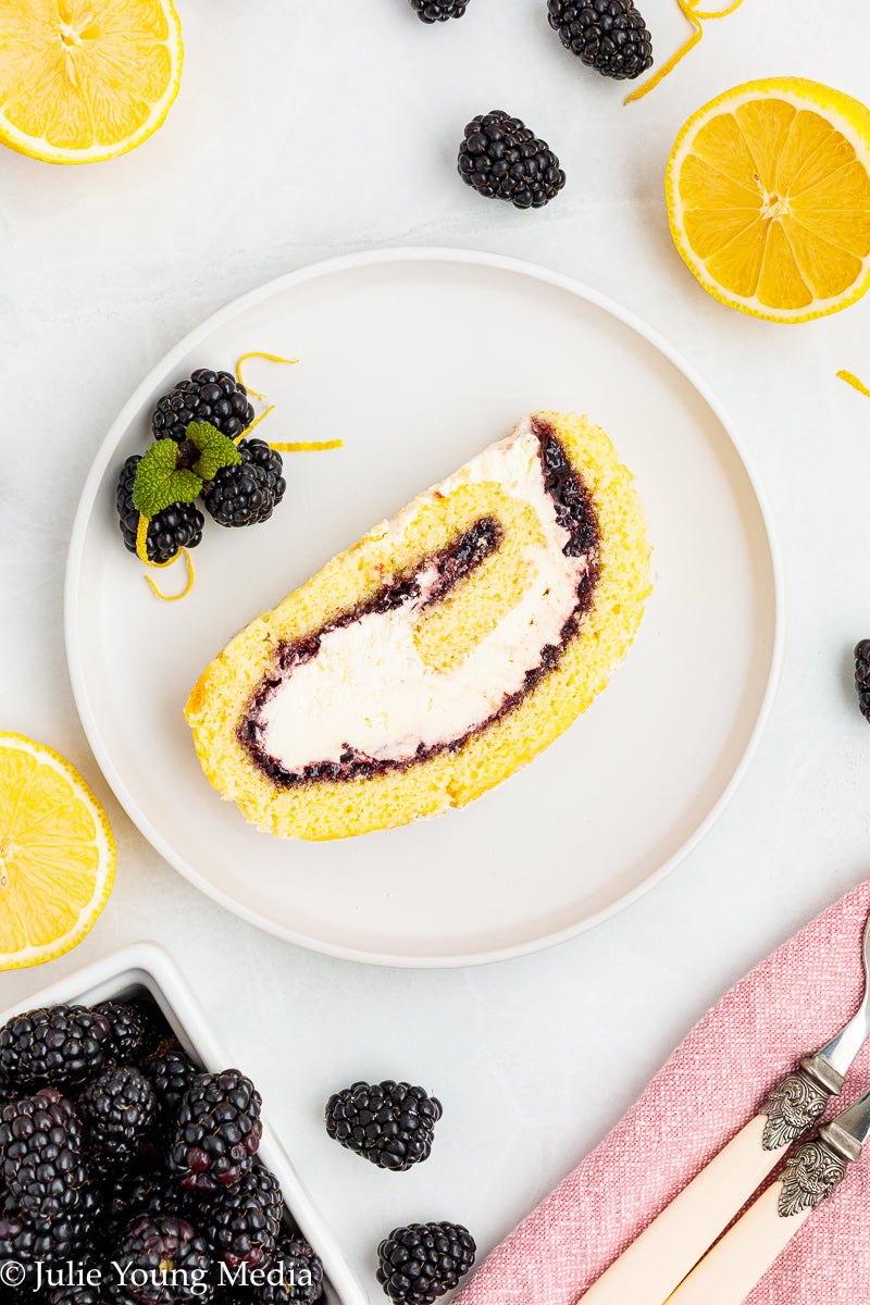 Lemon Blackberry Ice Cream Jelly Roll Cake
