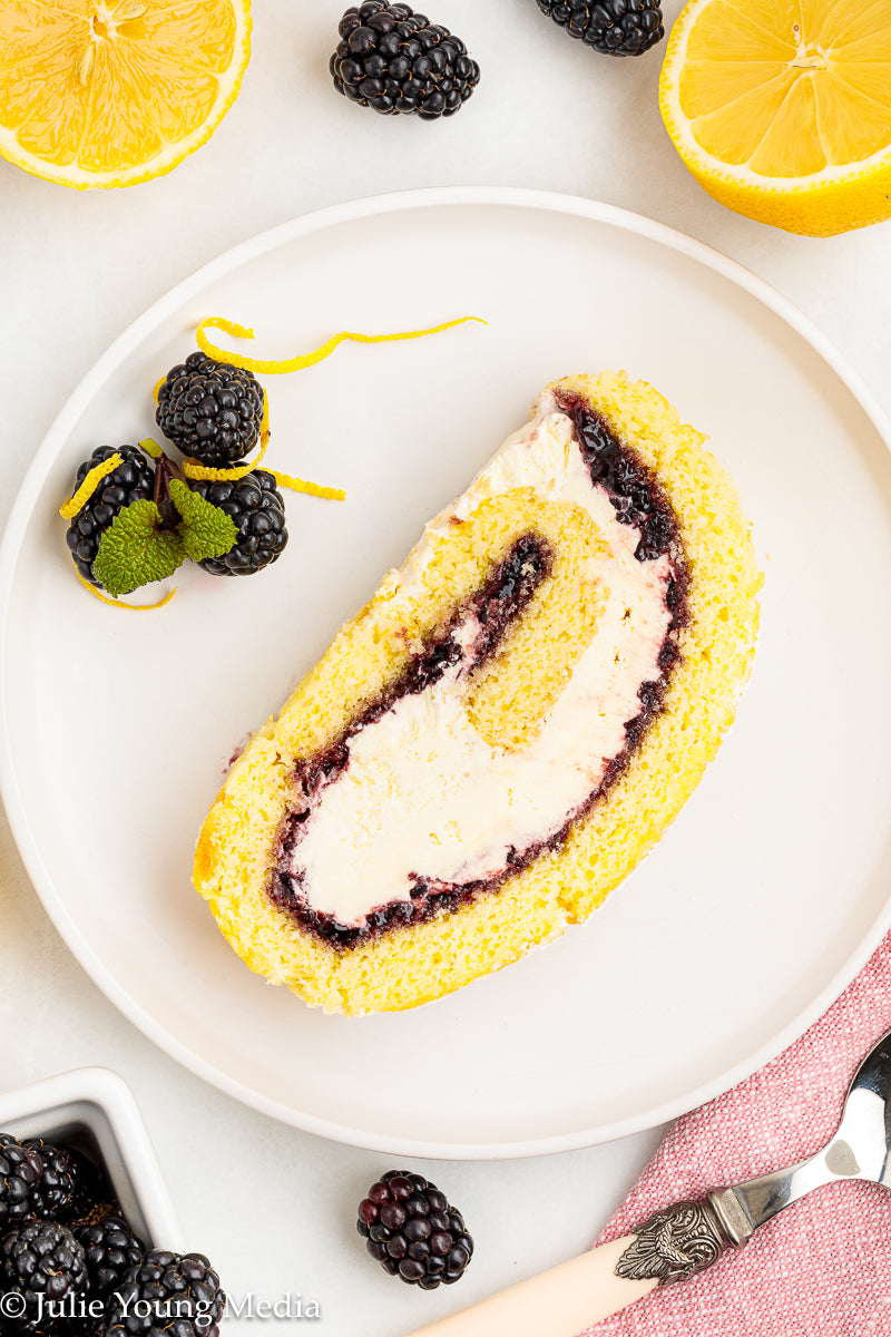Lemon Blackberry Ice Cream Jelly Roll Cake