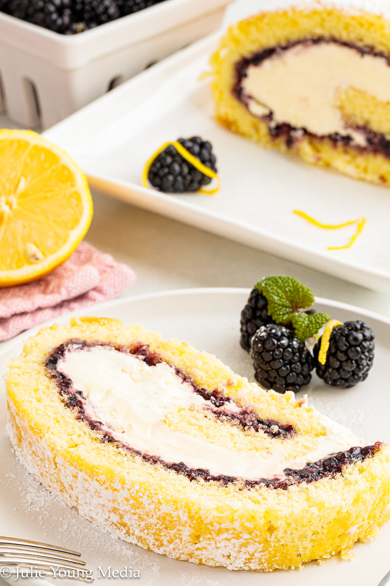 Lemon Blackberry Ice Cream Jelly Roll Cake