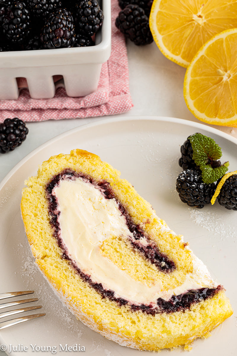Lemon Blackberry Ice Cream Jelly Roll Cake
