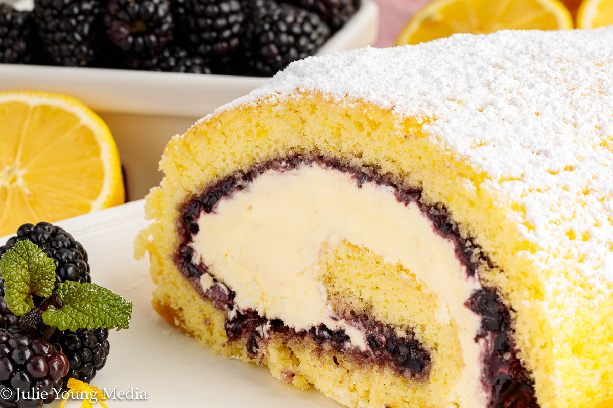 Lemon Blackberry Ice Cream Jelly Roll Cake