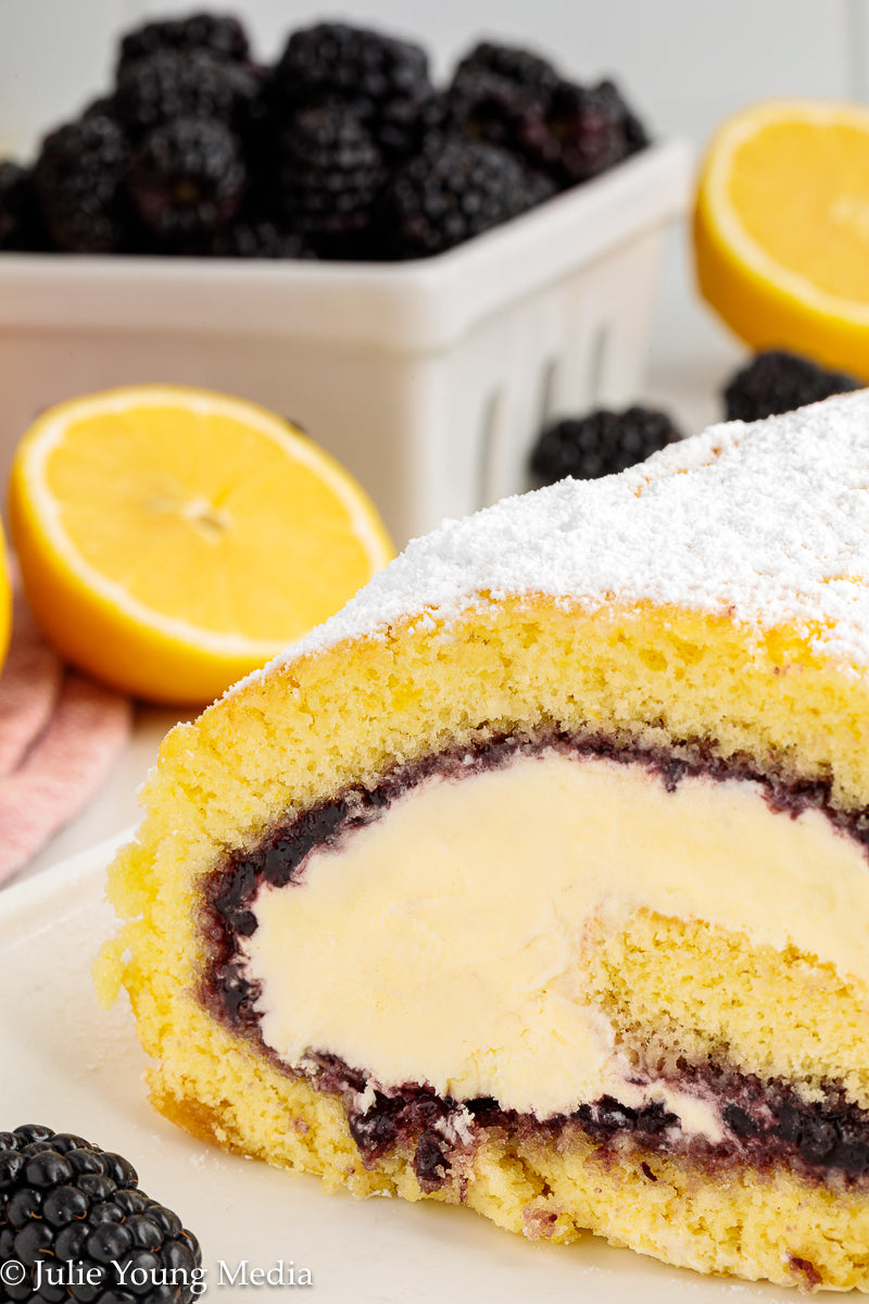 Lemon Blackberry Ice Cream Jelly Roll Cake