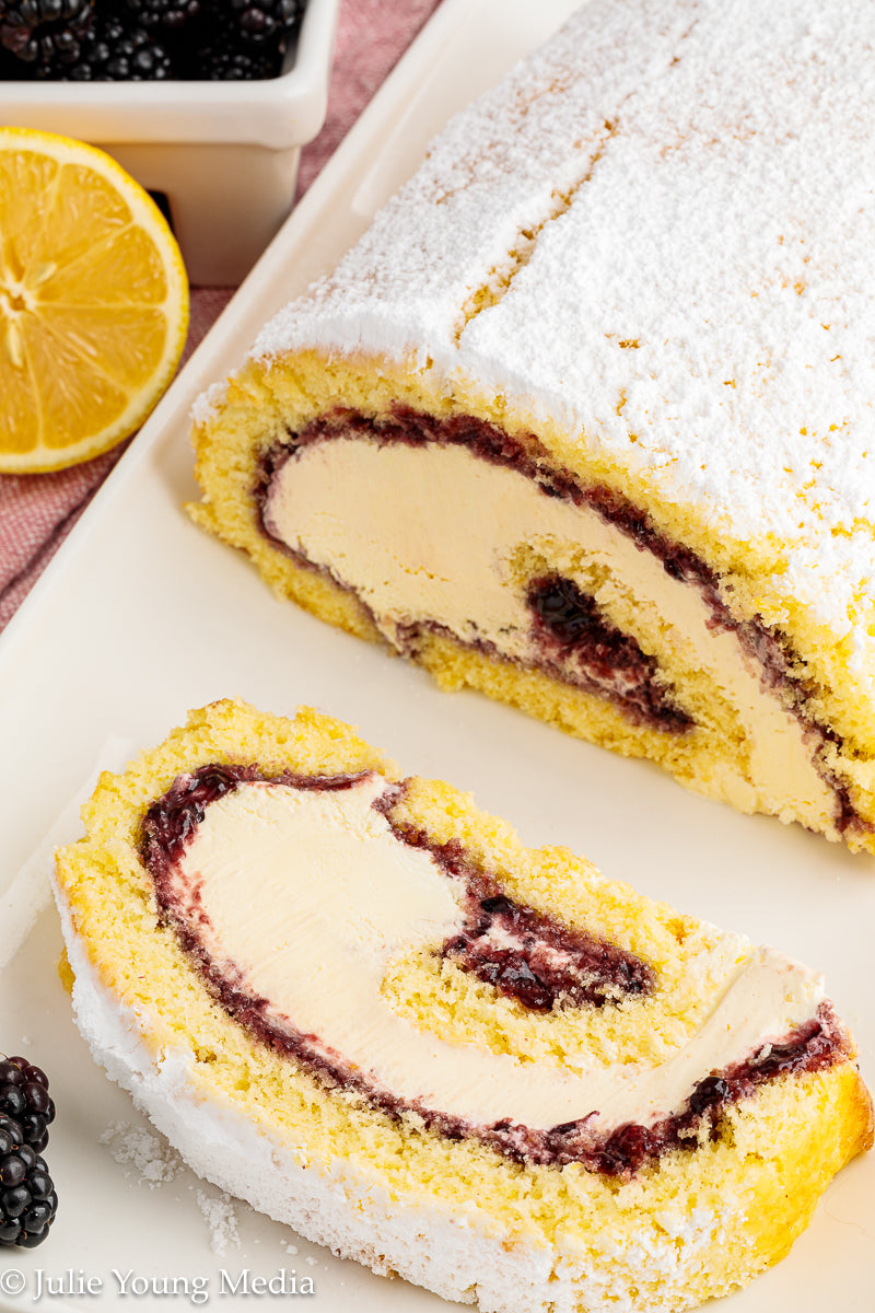 Lemon Blackberry Ice Cream Jelly Roll Cake