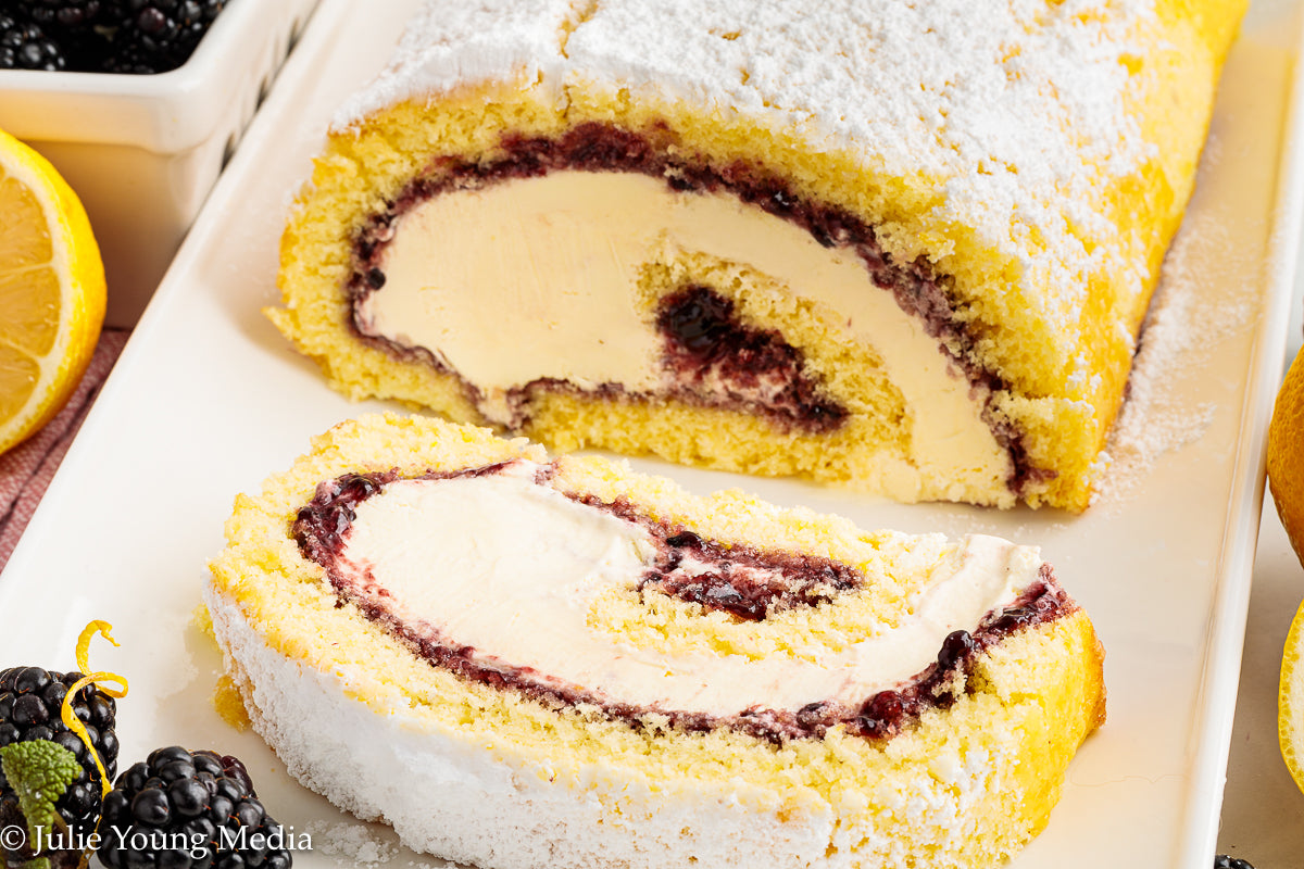 Lemon Blackberry Ice Cream Jelly Roll Cake