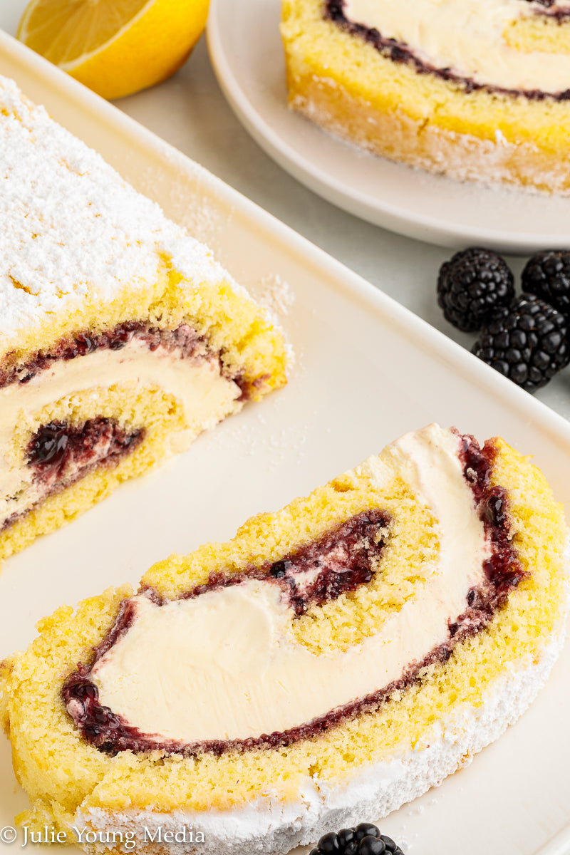 Lemon Blackberry Ice Cream Jelly Roll Cake