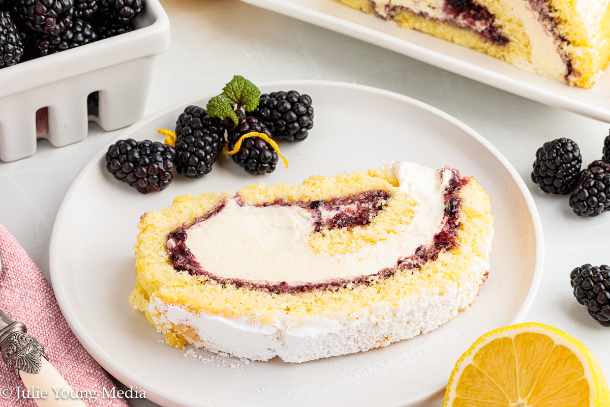 Lemon Blackberry Ice Cream Jelly Roll Cake