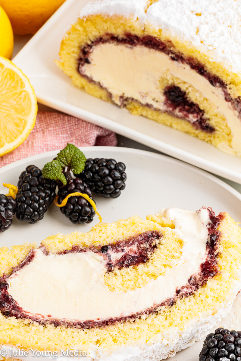 Lemon Blackberry Ice Cream Jelly Roll Cake