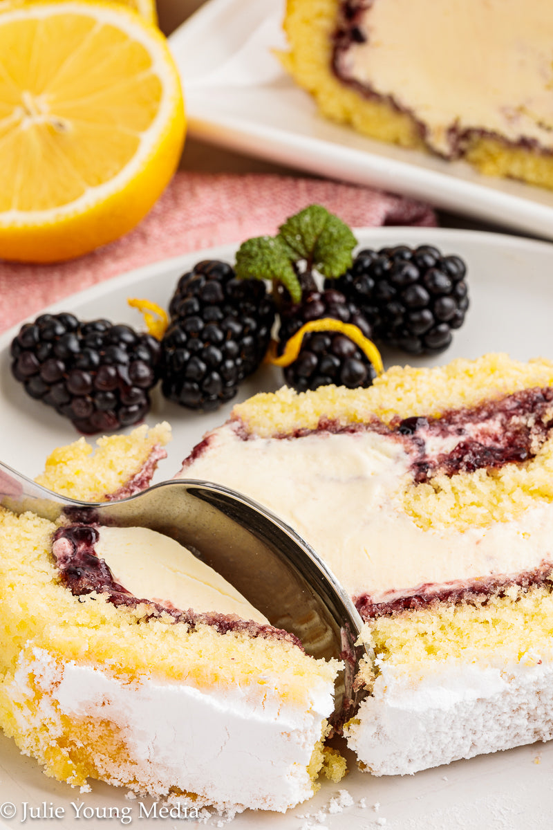 Lemon Blackberry Ice Cream Jelly Roll Cake