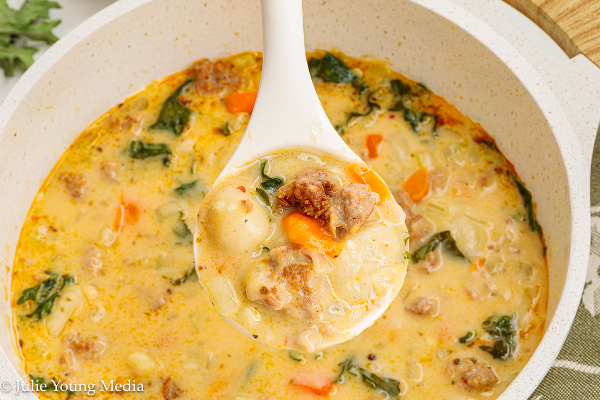One Pot Creamy Sausage and Gnocchi Soup