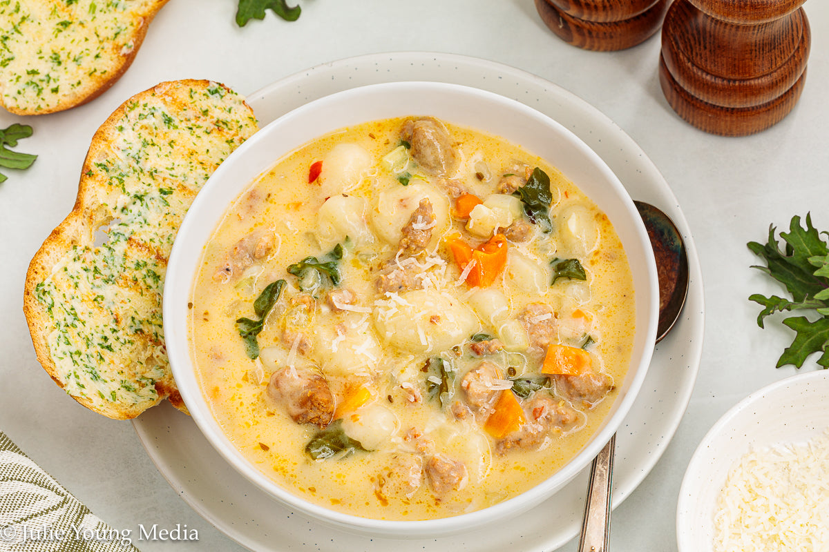 One Pot Creamy Sausage and Gnocchi Soup