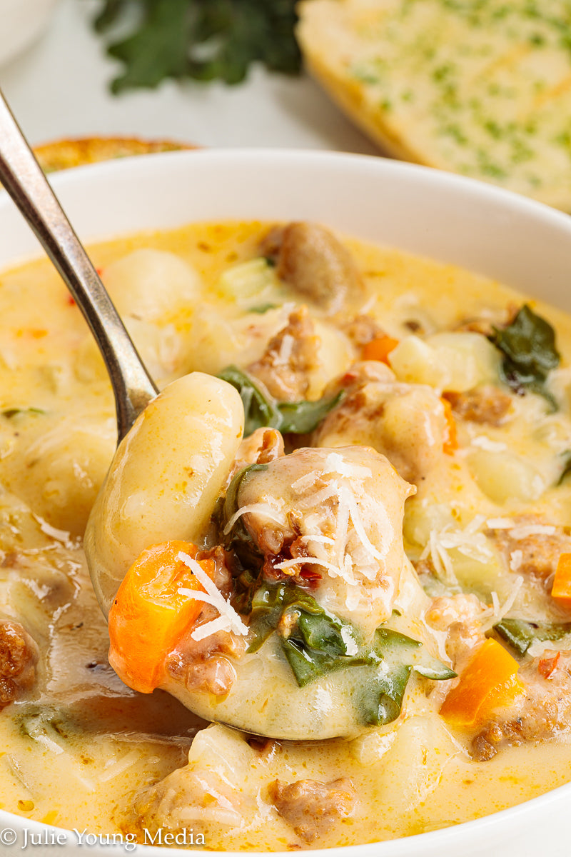 One Pot Creamy Sausage and Gnocchi Soup