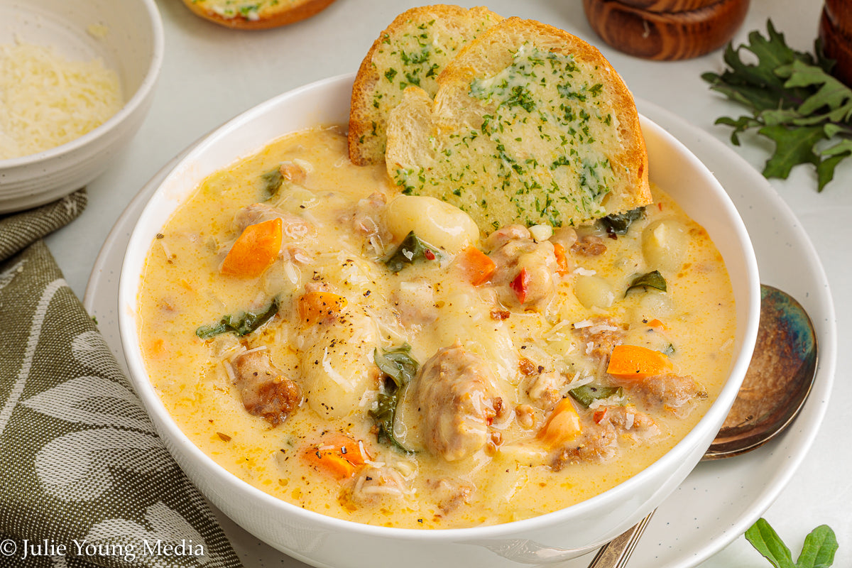 One Pot Creamy Sausage and Gnocchi Soup
