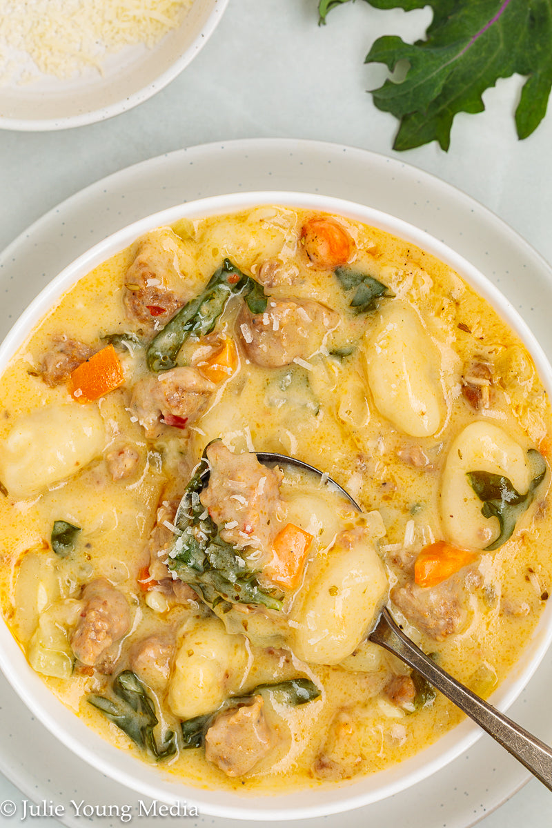 One Pot Creamy Sausage and Gnocchi Soup