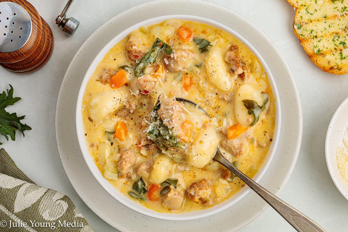 One Pot Creamy Sausage and Gnocchi Soup