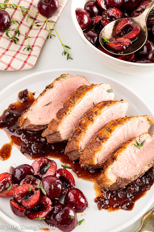 Pan Seared Duck Breast with Fresh Cherries