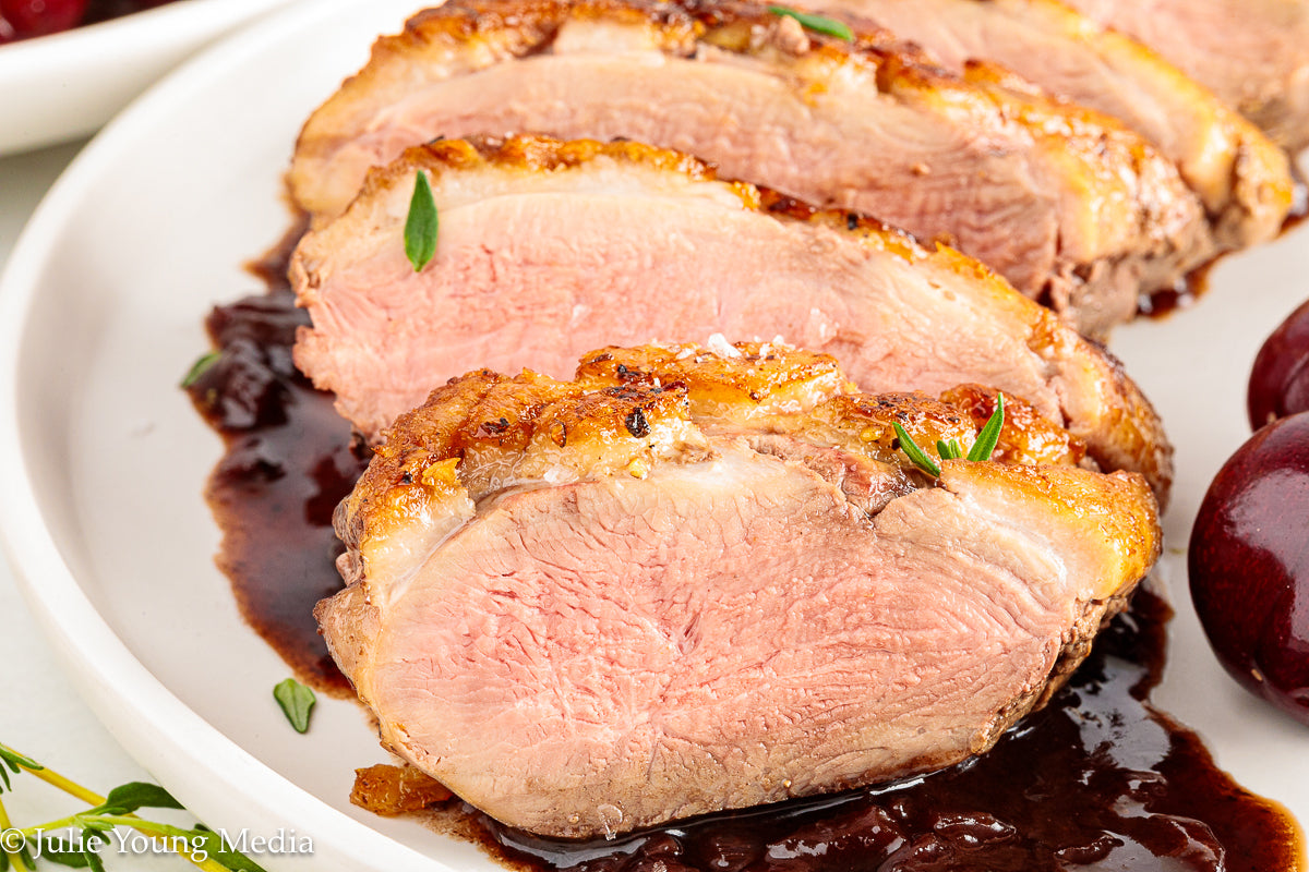 Pan Seared Duck Breast with Fresh Cherries