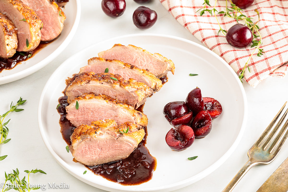 Pan Seared Duck Breast with Fresh Cherries