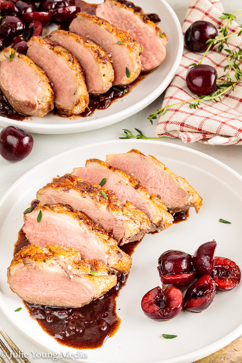 Pan Seared Duck Breast with Fresh Cherries