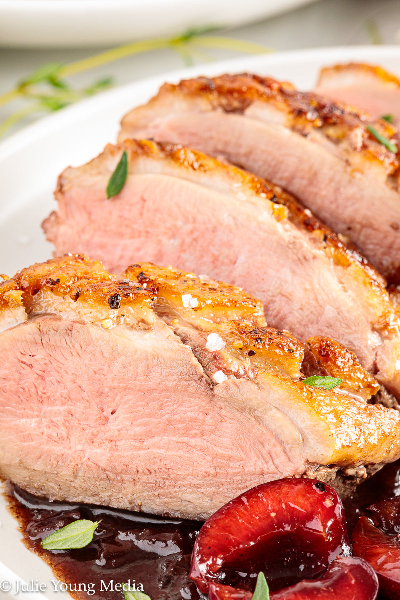 Pan Seared Duck Breast with Fresh Cherries