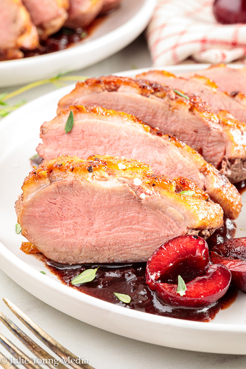 Pan Seared Duck Breast with Fresh Cherries