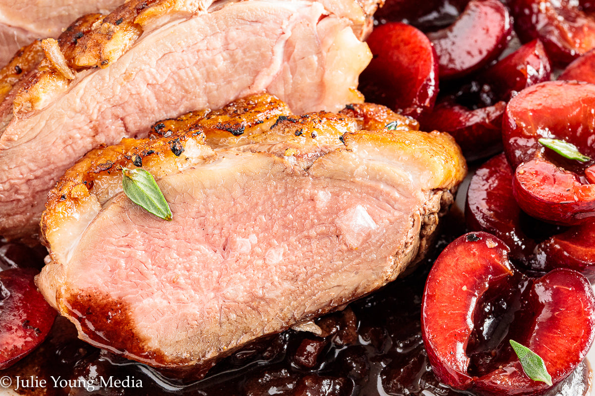Pan Seared Duck Breast with Fresh Cherries