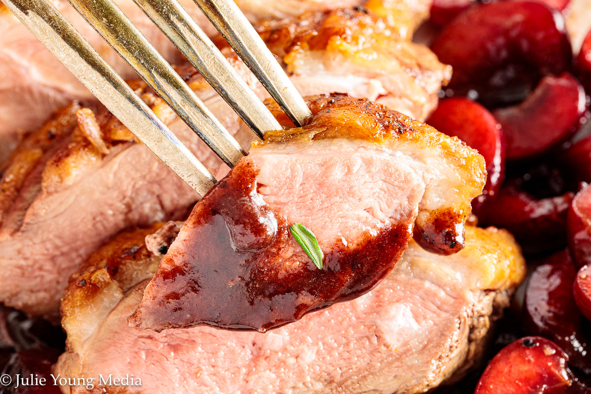 Pan Seared Duck Breast with Fresh Cherries