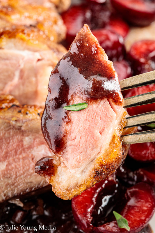 Pan Seared Duck Breast with Fresh Cherries