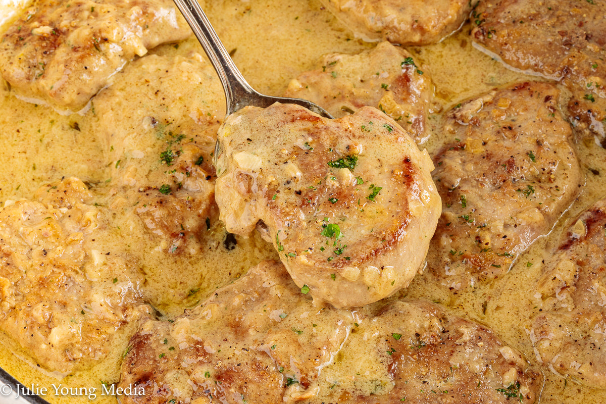 Pork Tenderloin Medallions in White Wine Cream Sauce