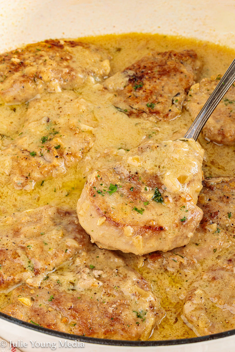 Pork Tenderloin Medallions in White Wine Cream Sauce