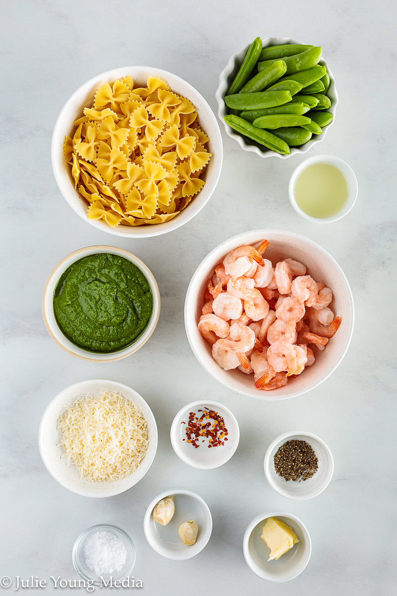 Shrimp Pesto Pasta with Snap Peas