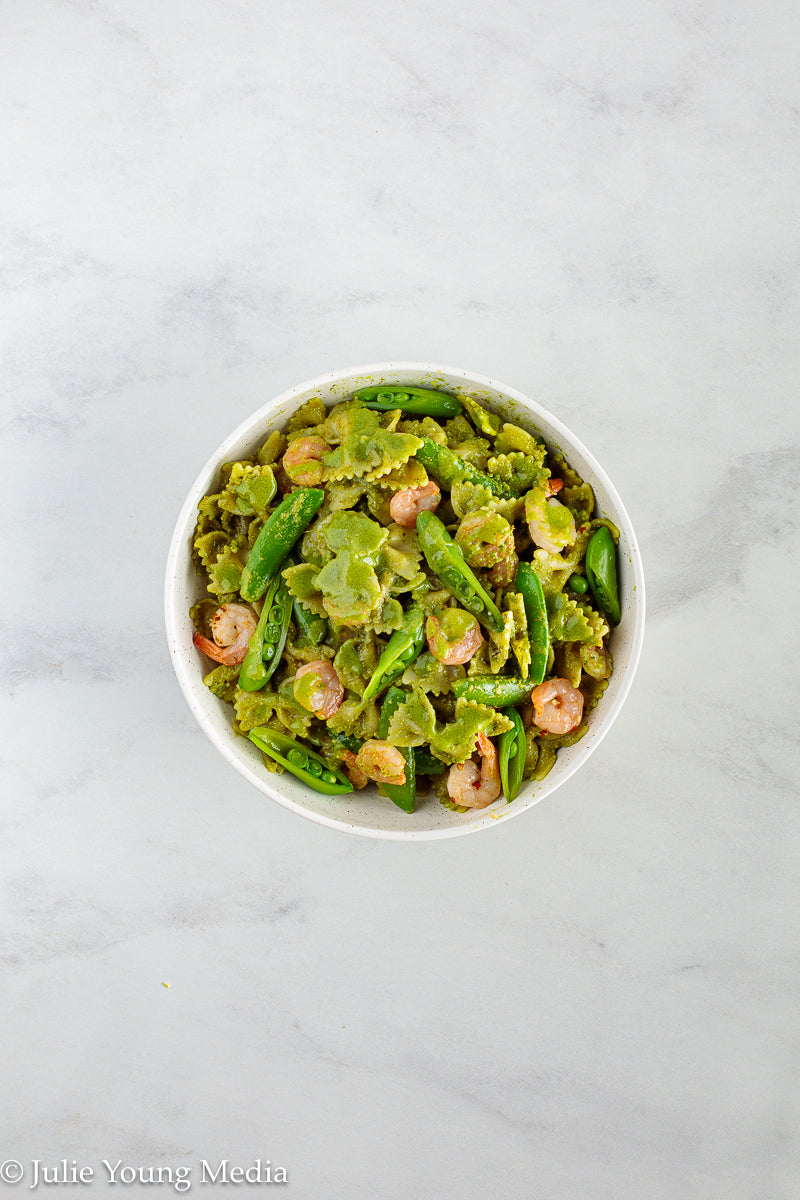 Shrimp Pesto Pasta with Snap Peas