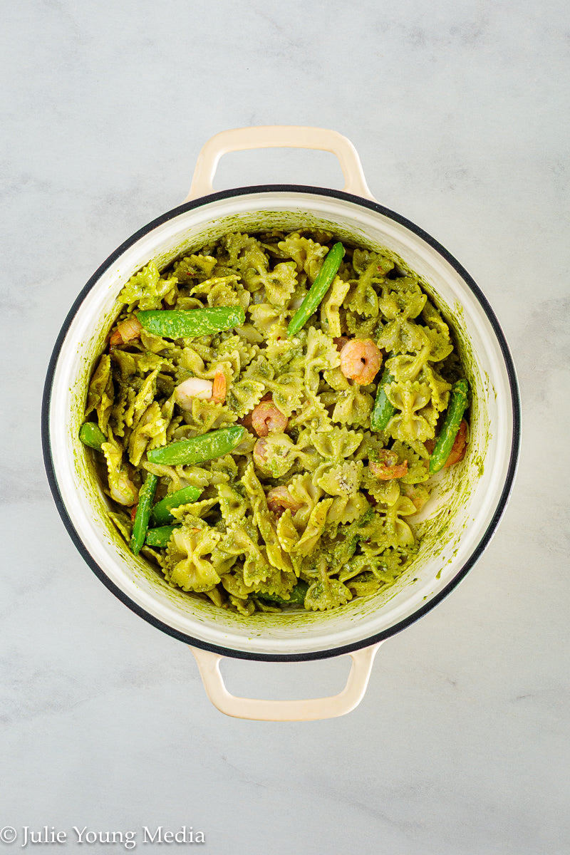 Shrimp Pesto Pasta with Snap Peas