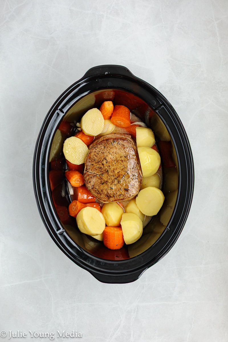 Slow Cooker Pork Loin with Apple Cider and Onion Gravy