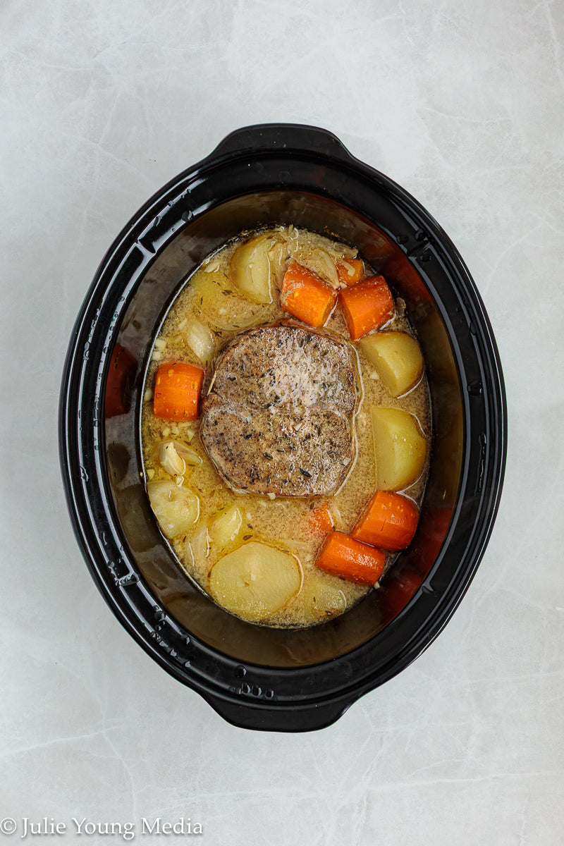 Slow Cooker Pork Loin with Apple Cider and Onion Gravy