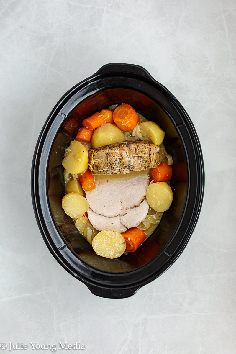 Slow Cooker Pork Loin with Apple Cider and Onion Gravy