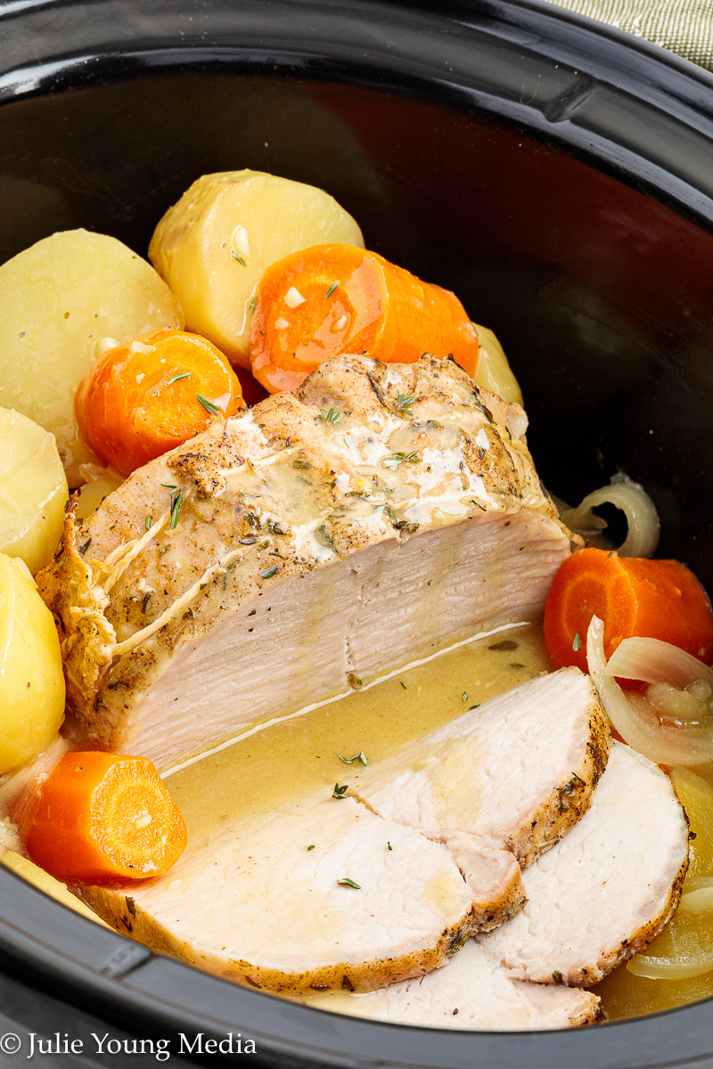 Slow Cooker Pork Loin with Apple Cider and Onion Gravy