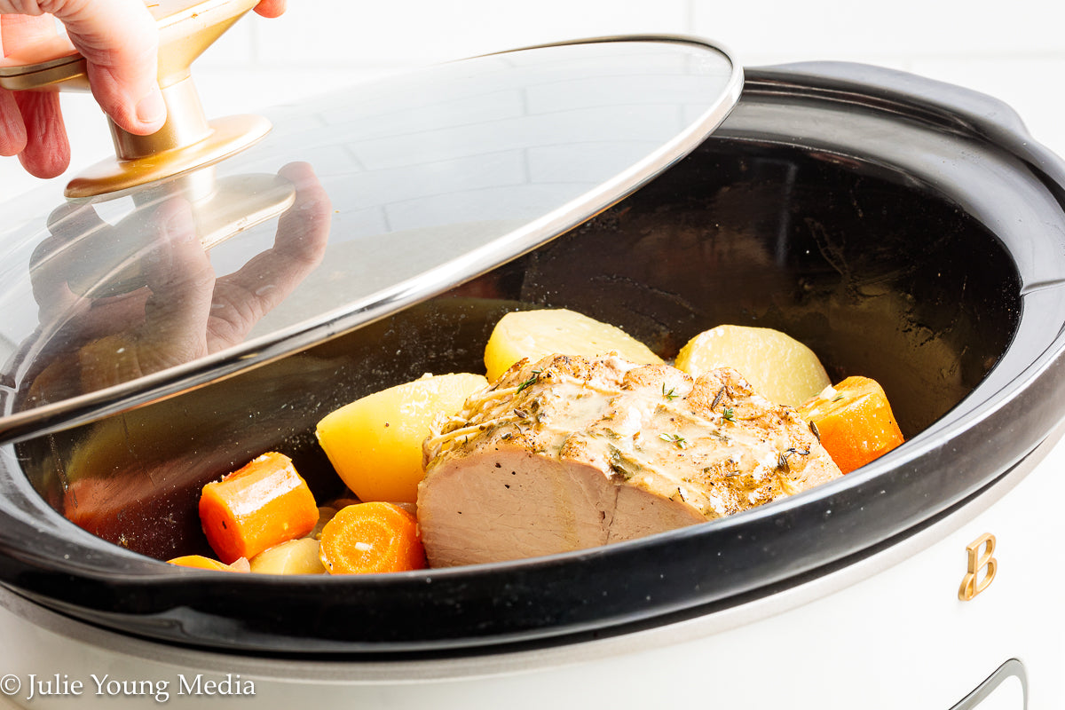 Slow Cooker Pork Loin with Apple Cider and Onion Gravy