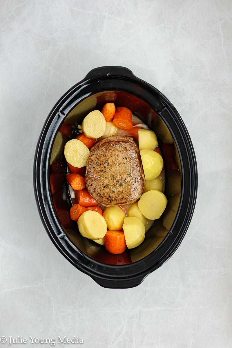Slow Cooker Pork Loin with Apple Cider and Onion Gravy