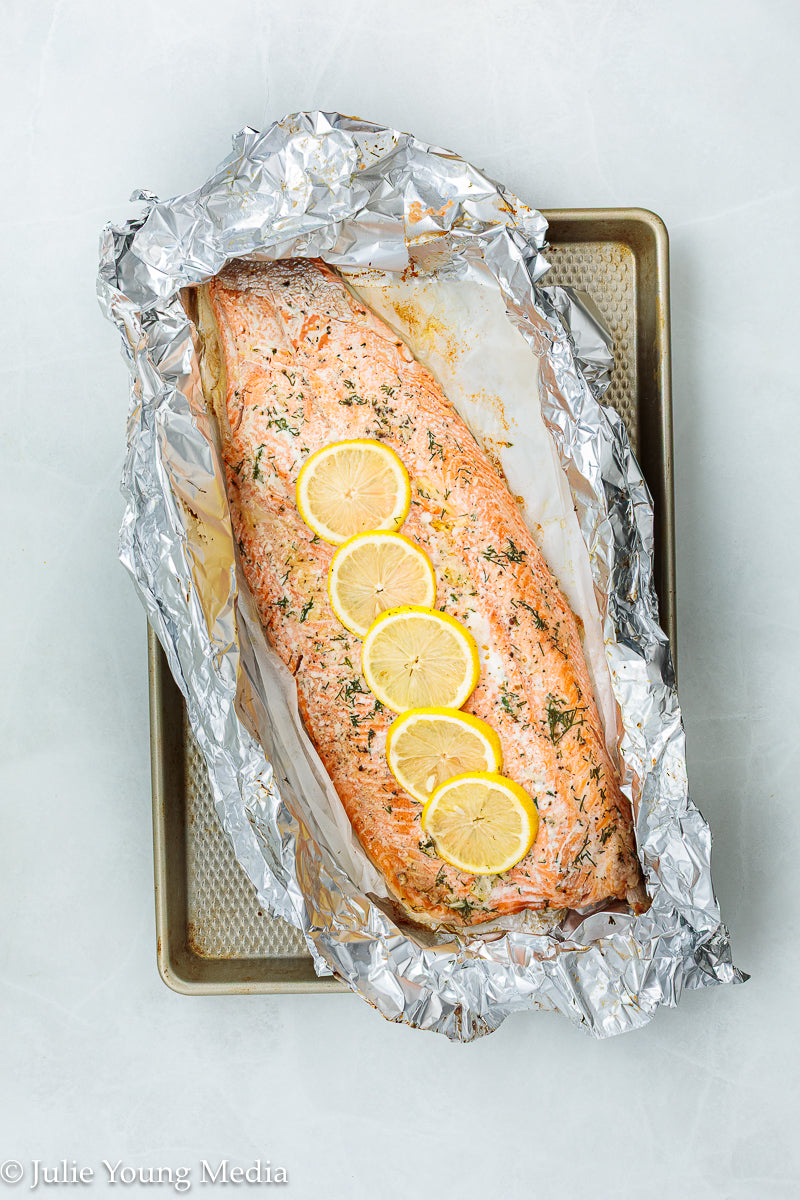 Baked Steelhead Trout with Horseradish and Dill Sour Cream Sauce