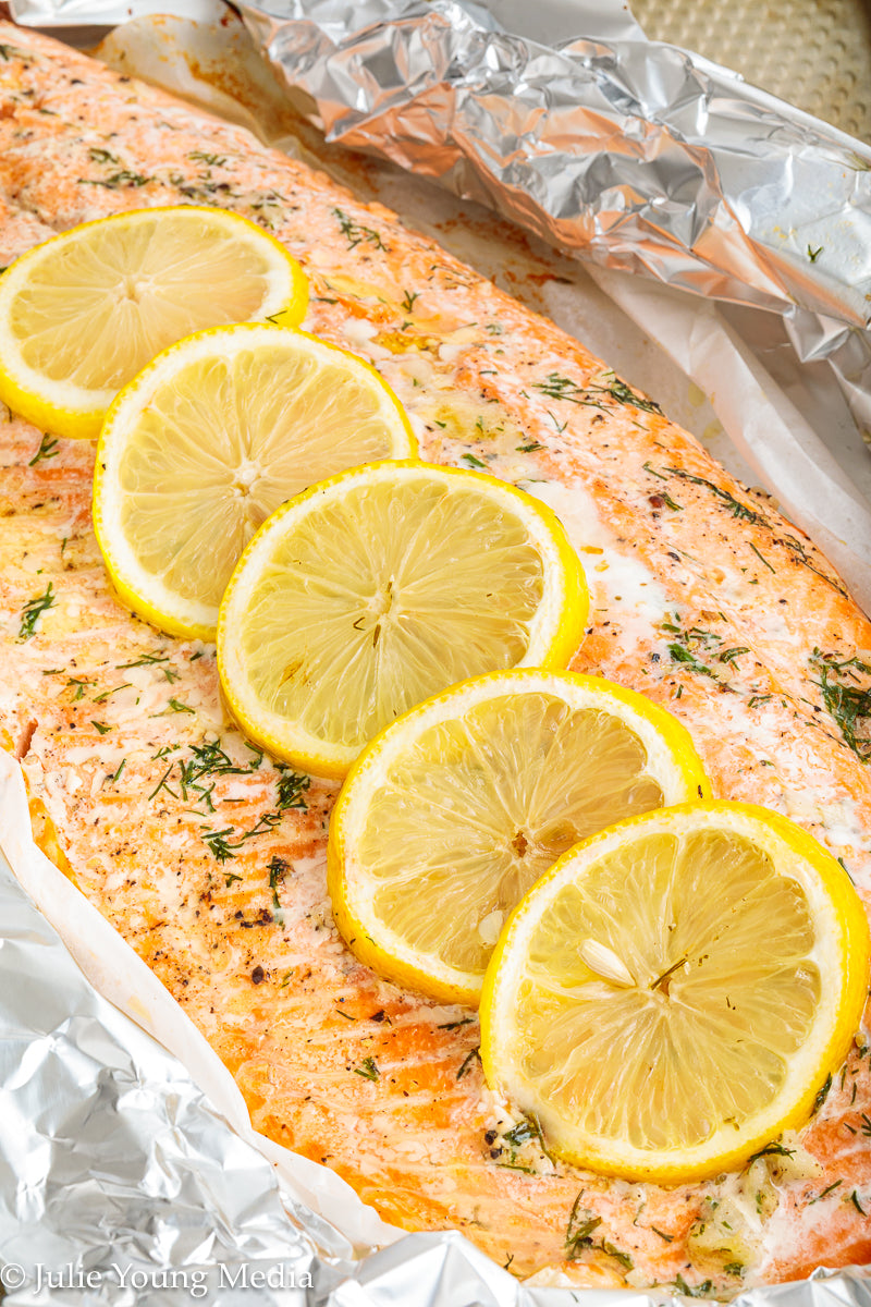 Baked Steelhead Trout with Horseradish and Dill Sour Cream Sauce