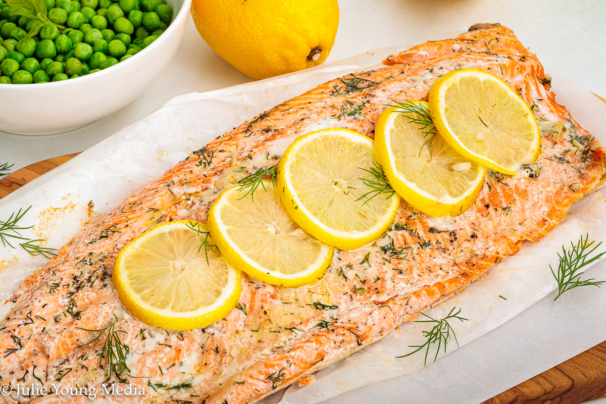 Baked Steelhead Trout with Horseradish and Dill Sour Cream Sauce